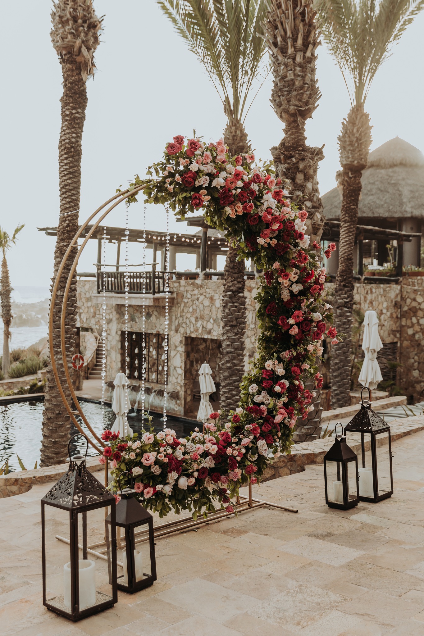 round floral wedding arch
