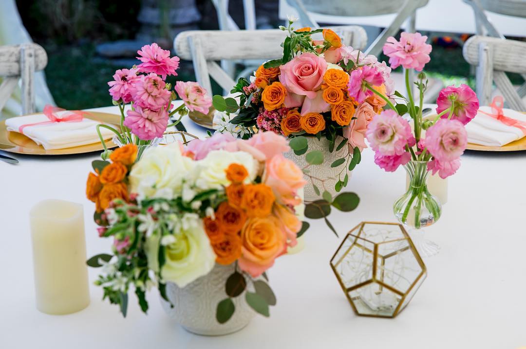 orange and pink floral centerpieces