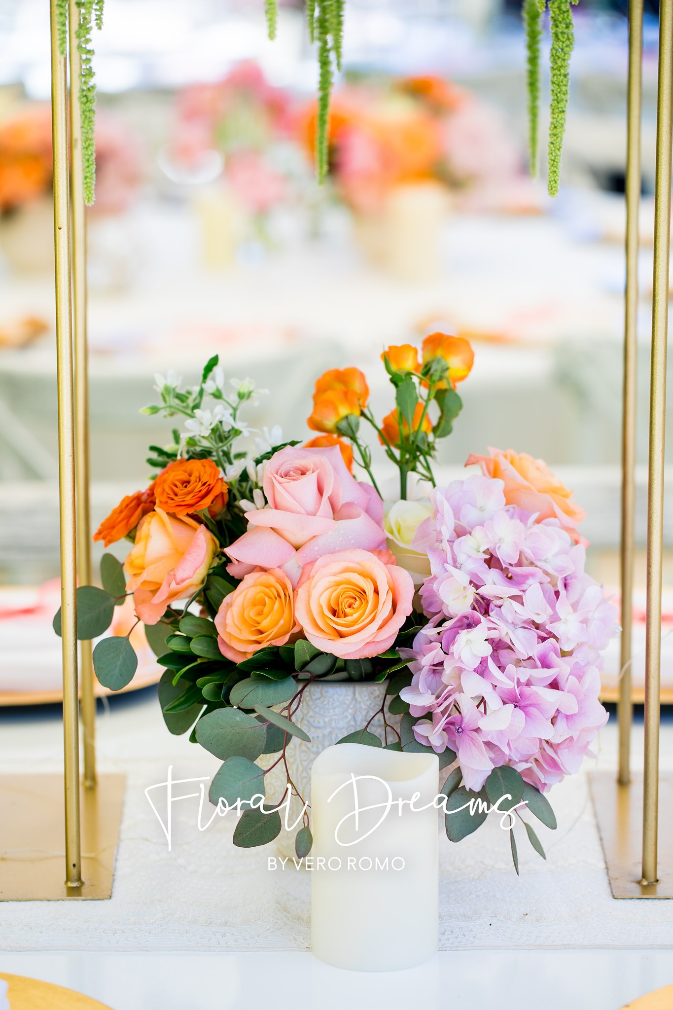 lavender and peach floral centerpiece