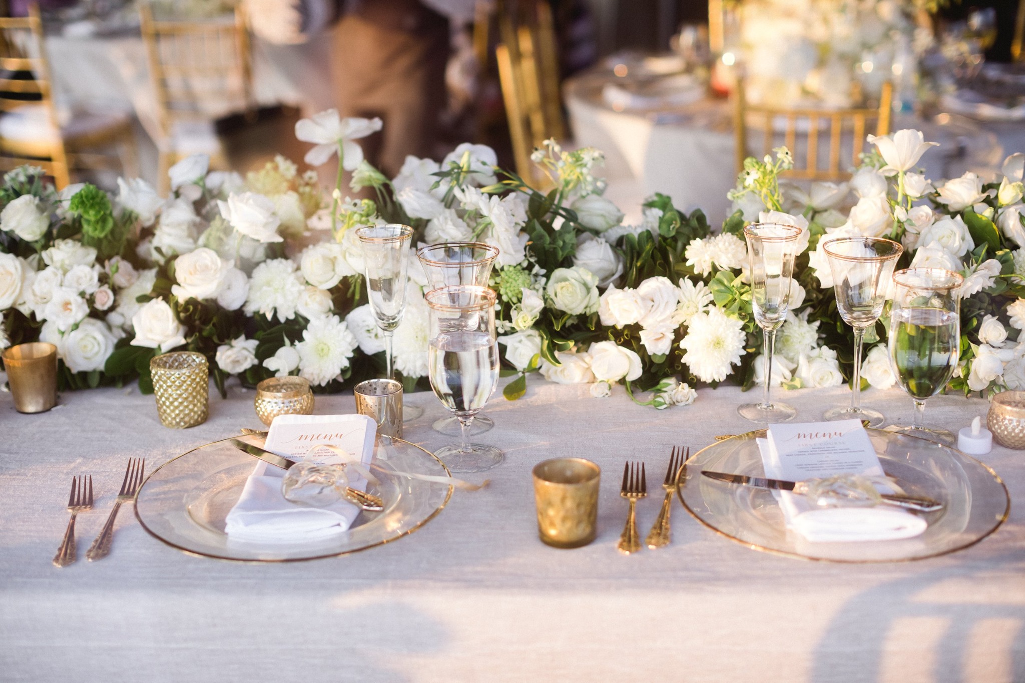 white floral table runner
