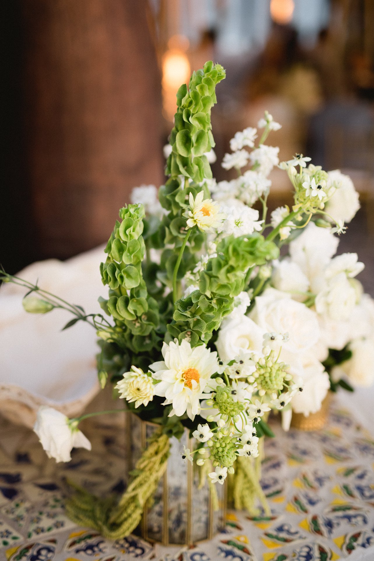 white and green floral centerpiece